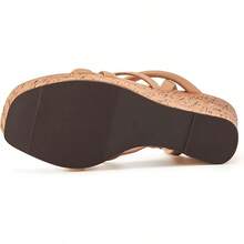 Women Platform Wedge Sandals Cork Slingback Wedges Espadrilles Heels Summer Fashionable Shoewear - Camel - View 6