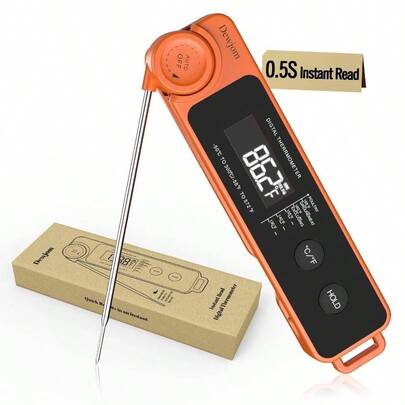 0.5 Sec Instant Read Meat Thermometer Cooking, Ultra - Fast Digital Food Thermometer With Backlight, 0.5F Accuracy, IP67 Waterproof Auto - RotateOnOffu2013Perfect Grilling, BBQ, Smoker - Tangerine