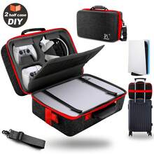 Travel Case For Playstation 5, Playstation 5 Pro, Playstation 5 Slim, Carrying Case Hard Shell Compatible With Playstation 5 Console, Shockproof Protective Storage Bag For Playstation 5 Disk Digital Edition, Headset, Game Accessorie - Black and Red - View 1