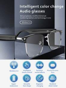 1pc Smart Glasses New Wireless Headset Black Technology Men And Women Outdoor Cycling Sports Navigation Voice Listening To Music Call Voice Assistant Wake Up Remote Control Photo Apple Android Phone Universal Anti-Ultraviolet Sun Sunglasses Lens Automatic Color Change Suitable For A Variety Of Face Shapes