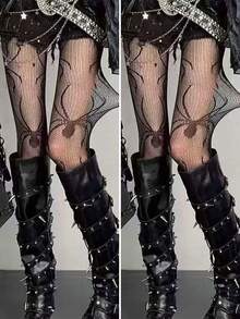 1 件女士洛丽塔蜘蛛蕾丝拼接透明连裤袜，个性化时尚长筒袜 - 彩色 - 查看 15