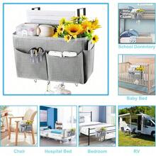 Bedside Storage Organizer 5 Pockets With 4 Hooks Hanging Storage Bag For Headboards/Bunk Bed (Grey)