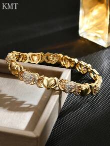 KMT 1 件铜镶嵌方晶锆石精致心形拼接高光泽奢华女士网球手链礼盒 - 愛心款 - 查看 6