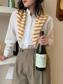 1pc Striped Triangular Headband/Scarf For Women, Versatile Knitted Shawl For Spring/Summer, Warm Headwrap To Pair With Dresses & Shirts, Valentine's Day Gift - Multicolor - View 15