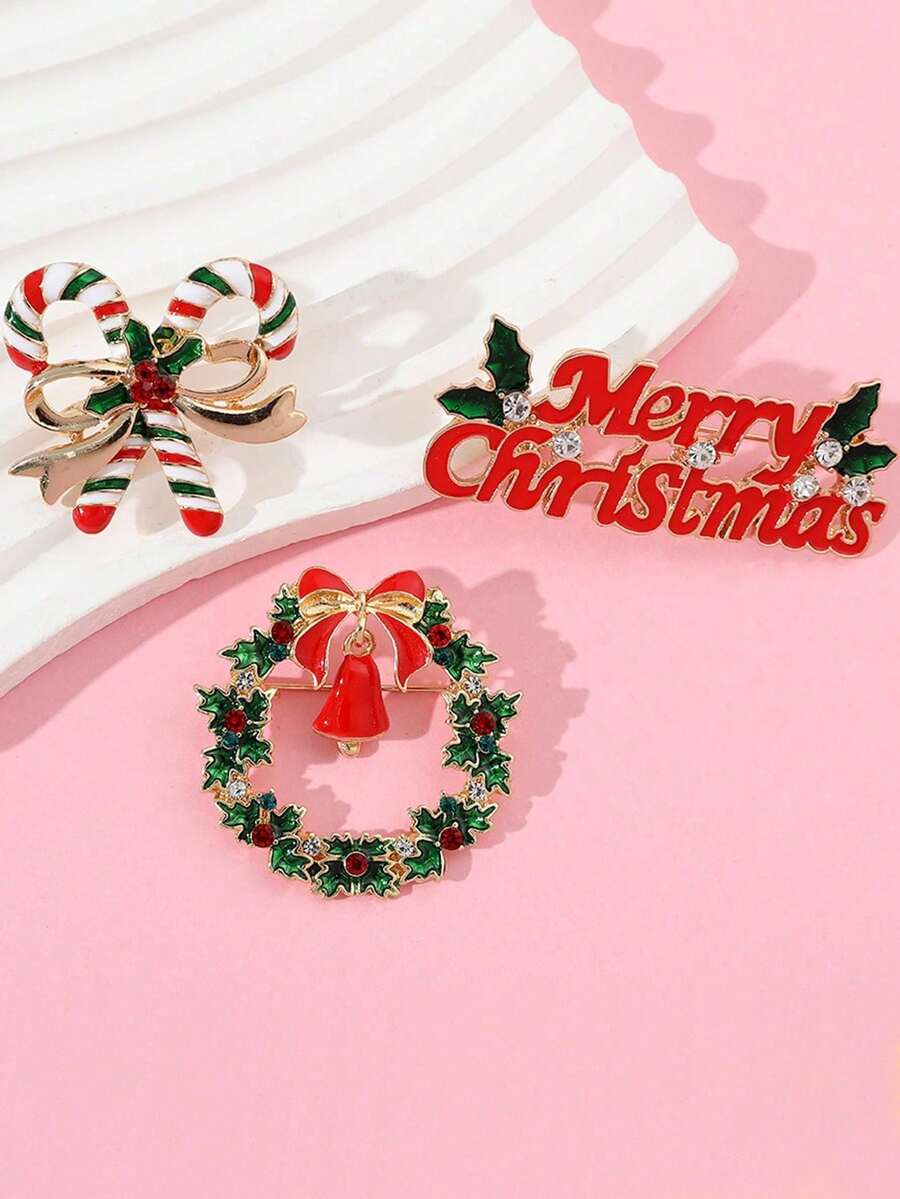 1 件/3 件圣诞胸针套装，时尚个性化圣诞花环、铃铛、字母、水钻珐琅金属徽章配饰礼物 - 彩色 - 查看 1