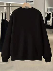 Men's Fashion Creative Design Sense Skull Print Lettering Sports Casual Commute Versatile Long Sleeve Sweatshirt With Round Neck, Loose Fit, Knit Fabric, Polyester 100% - Dark Gaze,Fall Hoodies,Men's Fall Clothes,Street Wear,Halloween,Mens Hoodies,Y2k Clothes,Jesus Hoodie,Thanksgiving Day,Nightmare Before Christmas,Christmas - Black - View 2