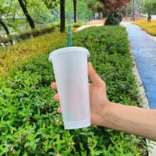 30/20/10 Pack Fashionable Plastic Cup With Lids And Green Straws-24oz Reusable Plastic Cup, Portable And Watertight, Suitable Party And Outdoor Entertainment Fit Adults, Women, Party, Halloween Gifts Summer Beaches, Weddings, Offices, Picnics, Take Photos - 透明+墨綠吸管 - 查看 6