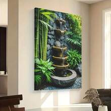 1pc, Modern Zen Garden Water Fountain Canvas Wall Art, Nature Landscape Print, Tranquil Bamboo Plants Home Decor For Living Room, Bathroom, Bedroom, & Office Wall Decoration - Nhiều màu - Xem 3