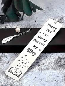 1pc Stainless Steel Inspirational Bookmark With Leaf Pendant, Gift For Teachers, Back To School, Graduation, Birthday - Multicolor - View 7