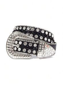 Children's Diamond Embellished Belt, Fashionable Streetwear Style, Rhinestone Decorated Belt For Boys And Girls - A - View 32