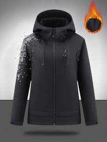 Women's Thermal Thermal Lined Waterproof Windproof Softshell Hiking Jacket – Thick Warm Outdoor Hooded Trekking Coat With Zip Pockets, Breathable Camping & Mountaineering Rain Jacket,Winter,Skiing - Black - View 7