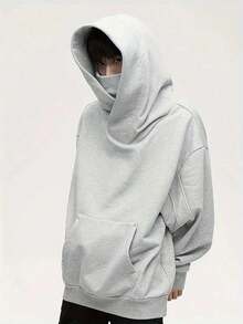 Men's Casual Fashionable Distinctive High Cost-Effective Lightweight Soft Polyester Hoodie, Versatile Pullover Sweatshirt Essential For Commuting - 淺灰色 - 查看 4