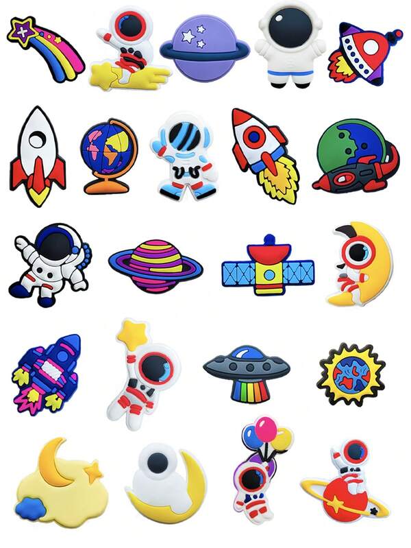 22 PEÇAS Série Astronauta, Decorações de Sapato com Tema Espacial - Feitas de Material PVC, com Foguetes Coloridos e Designs de Astronautas. Adequado para Decoração de Sapatos DIY e como Presentes. Inclui Formas como Astronautas, Foguetes e Planetas. Adequado para Sapatos Esportivos, Mochilas, Bolsas de Praia e Sapatos. A Escolha Perfeita para Festas de Aniversário e Natal. Acessórios para Sapatos.