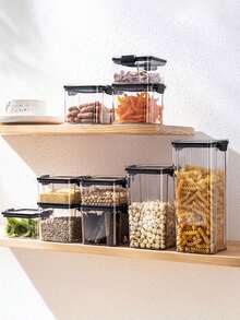 1 Stück quadratischer Lebensmittelbehälter, luftdichte Lebensmittelbehälter mit Deckel, verschiedene Getreidespeicherbox, transparenter versiegelter Plastikbehälter, Kühlschrankfrischhaltekasten, verschlossenes Glas, stapelbare Lebensmittelbehälter, luftdichte Lebensmittelbehälter, Haushaltsspeicherglas - Verschiedenfarbig - Übersicht 6