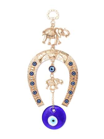 1pc Zinc Alloy Elephant Horseshoe Pendant Keychain With Blue Eyes