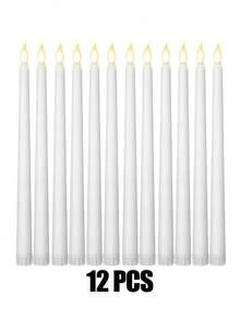 12 lumânări LED fără flacără, lumânări conice, efect 3D de pâlpâire cu fitil, suporturi pentru lumânări cu flacără realistă, alimentate cu baterii, lumânări tip pastilă cu vârf ascuțit, potrivite pentru ziua de naștere, nuntă, petrecere de Halloween, Crăciun, masă, decor pentru șemineu, petrecere și bricolaj, lumânări fără flacără pentru fereastră, lumânări conice înalte clasice, pentru petrecere acasă, decor pentru nuntă, albe - alb - Vizualizare 11