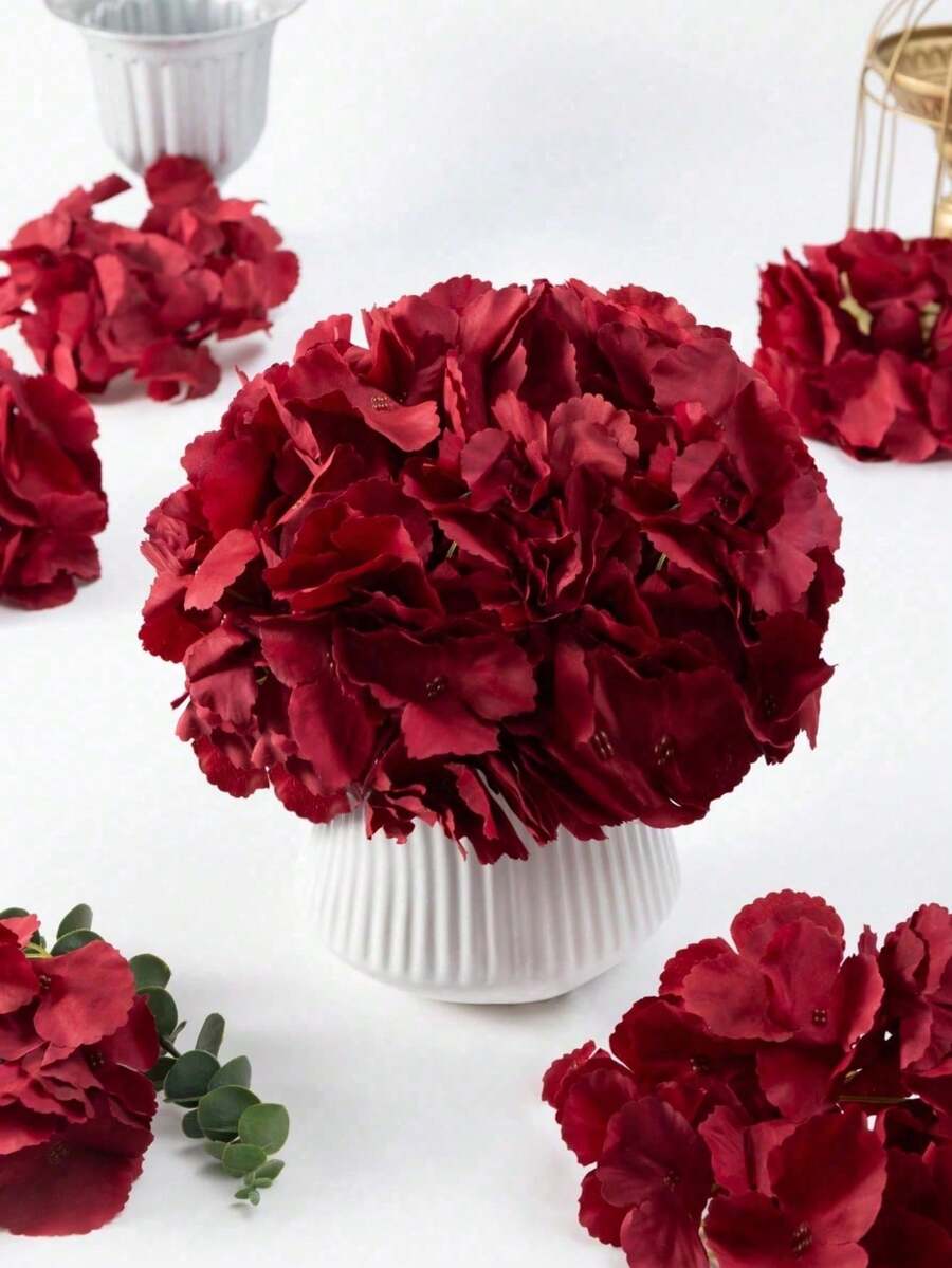 25Pcs Burgundy Red Hydrangea Flowers Artificial Flowers Heads Bouquet, Faux Hydrangea Flowers, Artificial Full Flowers Heads With Stems For Wedding Centerpieces, Home, Garden, Baby Shower, Party Supply, Garland Decor, Bridal Holding Bouquet Decor, DIY Wreath Xmas Tree Decorations, Thanksgiving Halloween Christmas Decor, Arch Background Decoration, DIY Flower Arrangements, For Women Girls Gift