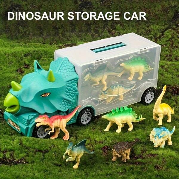 Jurassic World Jurassic World Dinosaur Set, Children's Toy Dinosaur Transport Truck With 6 Dinosaurs, Large Dinosaur Car Transport Toy Birthday Gift, Christmas, Halloween, Easter, New Year Gift Best Gift For Friends! Boys And Girls Toy Car Dinosaur Model