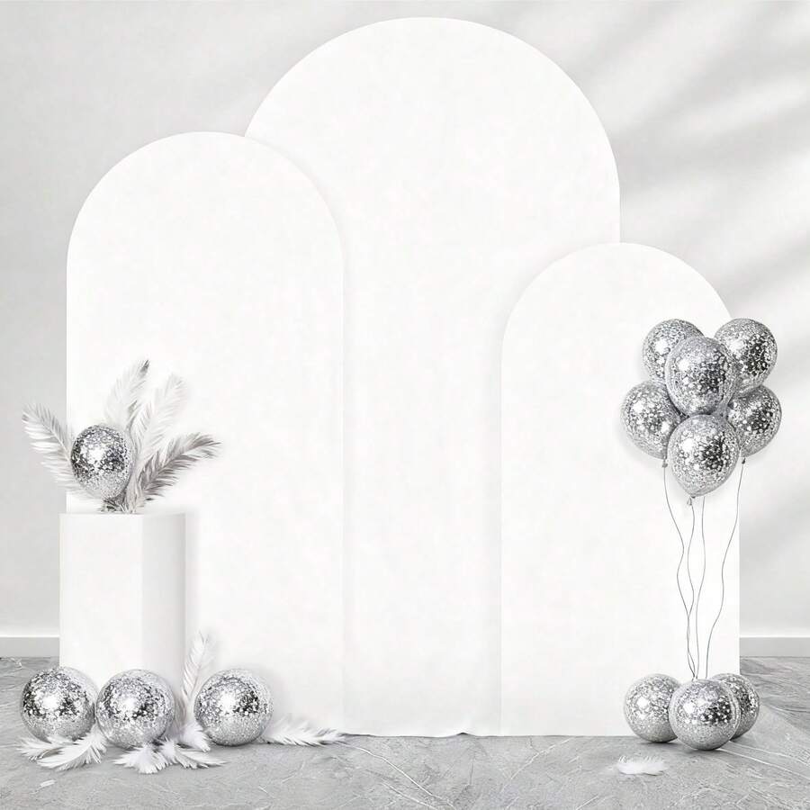 3Pack Arch Backdrop Cover(7.2FT/6.6FT/6FT), White Wedding Arch Cover, Spandex Balloon Arch Cover, Round Top Chiara Backdrop Arch Cover For Wedding Ceremony, Baby Shower - trắng - Xem 1