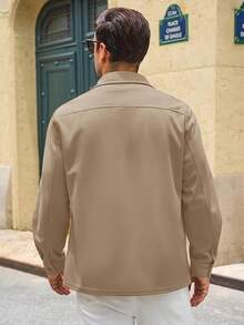 Mens Shirt Jacket Long Sleeve Button Down Casual Shacket Lightweight Thermal Shirts With Pocketshalloween - 卡其色 - 查看 4