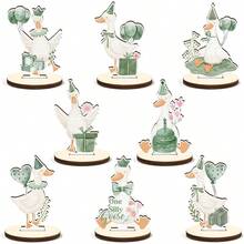 D16 Pcs Wooden Baby Shower Table Centerpiece Sage Green One Silly Goose Tabletop Detachable Sign Boy Or Girl Gender Reveal Table Toppers Display Decoration 1st Birthday Photo Props Party Favor Plies10 - 綠鵝 - 查看 1