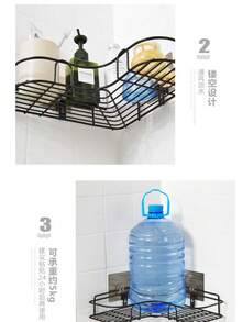 Estantería de baño, estantería de ducha, baño, cocina, estante de almacenamiento triangular sin perforación, estantería de almacenamiento de baño, 1 pieza - Negro - Ver 6