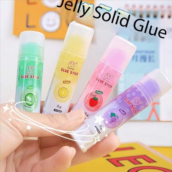 Barras de pegamento de alta viscosidad con sabor a kiwi/naranja/fresa/uva a base de PVP, suministros para estudiantes, manualidades para niños, pegamento de gelatina para oficina