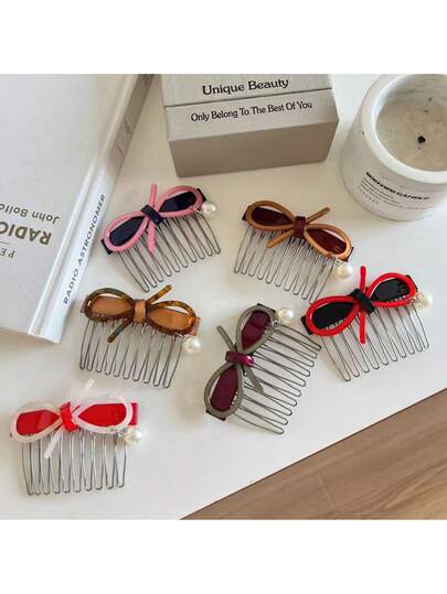 1pcInsert The Comb Plate Hair Insertion Comb Forehead Small Bangs Inverted Insertion Comb Acetic Acid Bow Hair Comb Traceless Hair Clip Side French Hair Ornament Autumn And Winter Hair Accessories Women's Hair Accessories Suitable For Daily Use, Home School, Seaside Vacation, Work, Commuting, Party, Holiday, Birthday Gift, Back-To-School Season, Versatile, Go Out Girl ,Hair Styling Kit ,Hair Tool Kit ,Hair Styling Tools