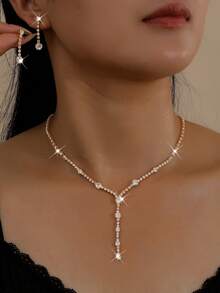 3pcs Minimalist Crystal Jewelry Set: Earrings & Necklace, Wedding Accessories Necklace Jewelry