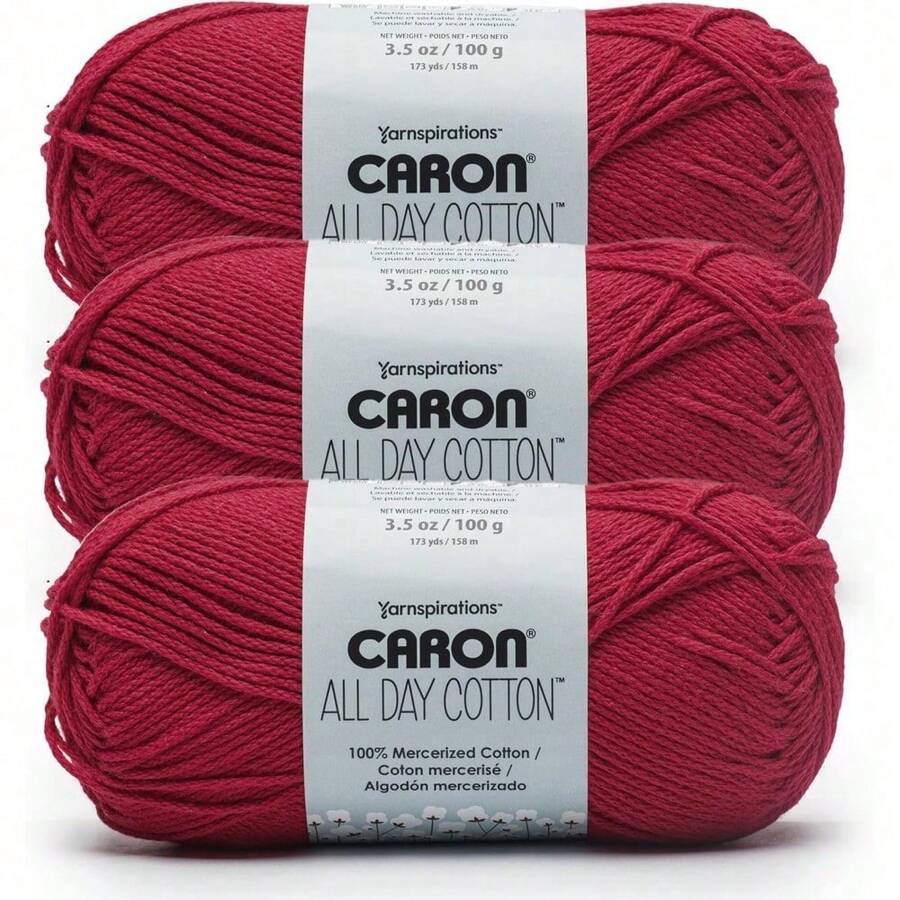 Premium Mercerized Cotton Yarn 3 Pack 173 Yards Each Soft Durable Knitting Crochet Thread Country Blue Color Quick-Dyeing Beginner Expert Use Scarves Blankets Home Decor Craft Projects - 紅唇 - 查看 1