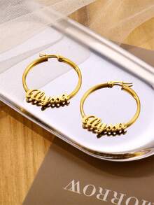 Personalized Stainless Steel Jewelry 40mm Hoop Earrings, Romantic Custom Name Accessories For Women, Birthday Party Christmas Gift - Gold - View 2