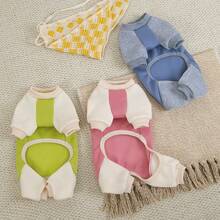 25 Slots Gloomy 4-Leg Sweatshirt, Dog Clothes, Cat Warm Outfit, Pet 4-Leg Padded Coat, Thick Windproof Warm Wear, Small Animal Clothing, Casual Leash Buckle Autumn/Winter Thick Snow Suit, Small Dog Apparel, Animal Supplies, New Arrival Dog Clothes, 4-Leg Thick Snow British Style Casual Wear - Mint Green - View 6