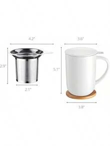 Porcelain Tea Mug With Infuser And Lid, With Filter And Coaster, Loose Leaf Tea Cup Steeper Maker, 16 OZ For Tea/Coffee/Milk/Women/Office/Home/Gift (White) - White - View 3