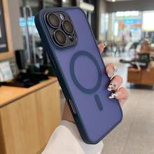 Magnetic Luxury Matte Translucent Armor Shockproof Case Compatible With IPhone 17 Pro Max 17 Air 16 16e 15 14 Plus 12 13 11 Pro Max Wireless Charge Cover - Dark Blue - View 7