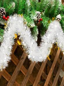 1/3pcs-Festive Christmas Garland Decoration With White Snowflakes, Christmas Tree Decor Accessories, Suitable For Christmas Home Wall Hanging, Stair Railing And Ceiling Hanging Decorations