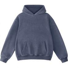 FAIABLE Mens Hoodies Oversized Unisex Wash Hoodie Heavyweight Fleece Vintage Cotton Sweatshirt Men Women Streetwear - 靛藍 - 查看 1