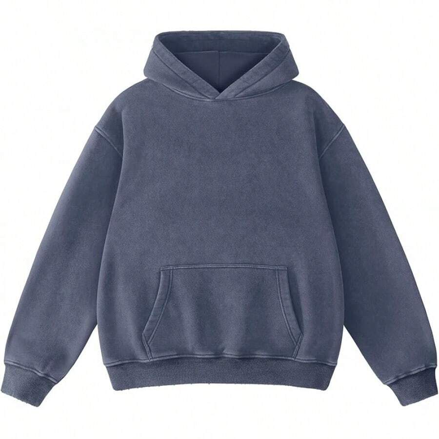 FAIABLE Mens Hoodies Oversized Unisex Wash Hoodie Heavyweight Fleece Vintage Cotton Sweatshirt Men Women Streetwear - 靛藍 - 查看 1