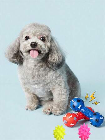3pcs - Dog Chewing Toys, Durable Squeezing Dumbbell Dog Toys - Small Variety Interactive Chewing And Training Toys, Voice Ball - Meteor Ball, Non Electric (Random Color)
