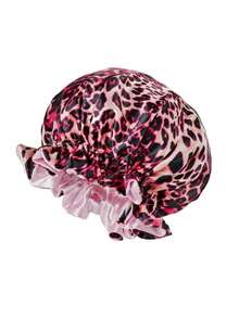 豹纹真丝睡帽，女士缎面睡帽，发带，夜间睡眠帽，围巾式头带，适合卷发，带抽绳睡帽 - 豹紋 - 查看 5