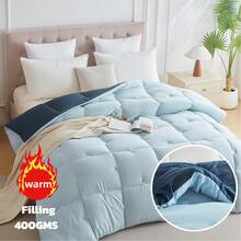 1PC dicke Decken Doppelfarbige Decken Puzzle Polstern gefüllt fest 400GMS Maschinenwaschbar super weich Ganze Saison Gebrauch Geschenke geeignet für Hotels Studenten Schlafzimmer usw. - Dunkelblau + Hellblau - Übersicht 1
