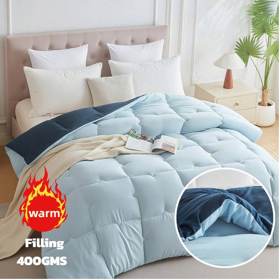 1PC dicke Decken Doppelfarbige Decken Puzzle Polstern gefüllt fest 400GMS Maschinenwaschbar super weich Ganze Saison Gebrauch Geschenke geeignet für Hotels Studenten Schlafzimmer usw. - Dunkelblau + Hellblau - Übersicht 1