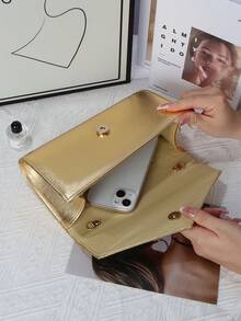 Glamouröse Abendtasche mit großer Kapazität, glänzender Kettenschulterriemen, modisches Klappendesign, luxuriöses strukturiertes Kunstleder, perfekt für verschiedene formelle Anlässe, ideales Accessoire für Hochzeiten und Partyveranstaltungen - Gold - Übersicht 7