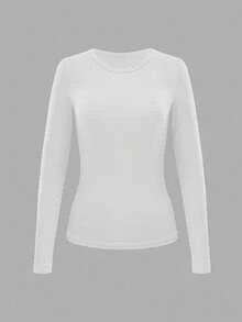 Women's 3-Pack Ribbed Crew Neck Long Sleeve Tops - Slim Fit Solid Color Basic Tees Set,Soft Stretch Casual Minimalist Solid Top Set, Comfy Fall Winter Layering Essential T Shirts - Nhiều màu - Xem 6