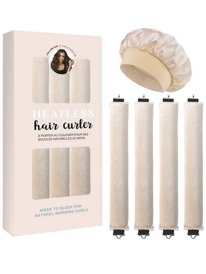 Set de 5 piezas/3 piezas de herramientas de peinado + gorro para dormir, set de rizador para dormir, herramientas de peinado para mujeres con cabello largo, herramientas de rizado de olas grandes suaves DIY (adecuadas para rizar cabello de largo medio), rodillos para el cabello, rizadores sin calor, rizador, productos y accesorios para el cabello de salón (esenciales para viajar con el cabello)