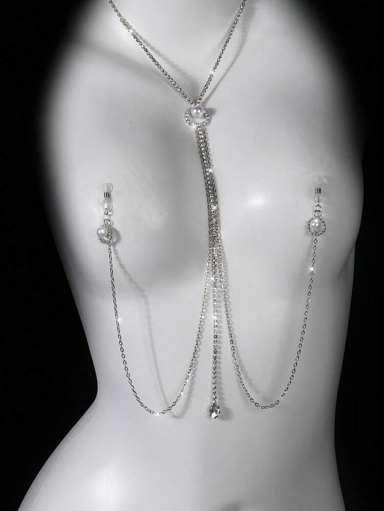 Přívěsek z umělých perel, svorky na bradavky, řetízek na bradavky, sexy klubové oblečení, řetízek na tělo, doplňky - Multicolor - Zobrazit 7