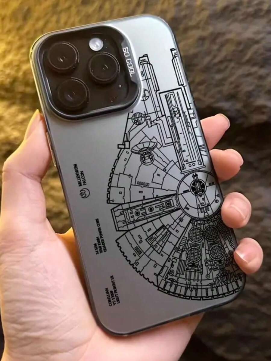 Black - Lined Spaceship Phone Case Suitable For Compatible With Iphone 17,17AIR,16, 16e,15, 14, 13, 12, 11, PRO MAX,As Well As X, XS, PLUS, Galaxy S22/23/24/S25 Ultra/FE+ - 彩色 - 查看 1