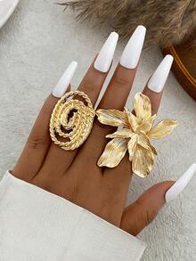 1pc Metal Material Faux Pearl Exaggerated Geometric Hollow Single Ring Ladies Daily Casual Wear