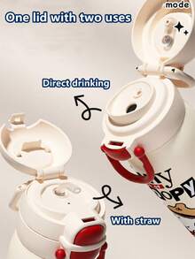 1pc 600ML Snoopy Stainless Steel Vacuum Insulated Water Bottle, Large Capacity Student Cup, Portable Sports Tumbler Cup With Straw, For Men & Women - Multicolor - View 6