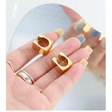 Gold 3D Square Earrings, Fashion Jewelry Accessories For Women, Suitable For Daily, Festival, Party, Wedding