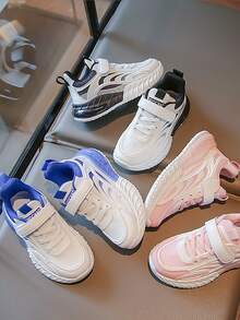 New Stylish Contrast Color Hook And Loop Sports Shoes For Teenagers - Shock Absorbing Breathable Mesh Shoes, Comfortable Lining Won't Hurt Feet, Suitable For Outdoor Running And Walking, All Season Wear